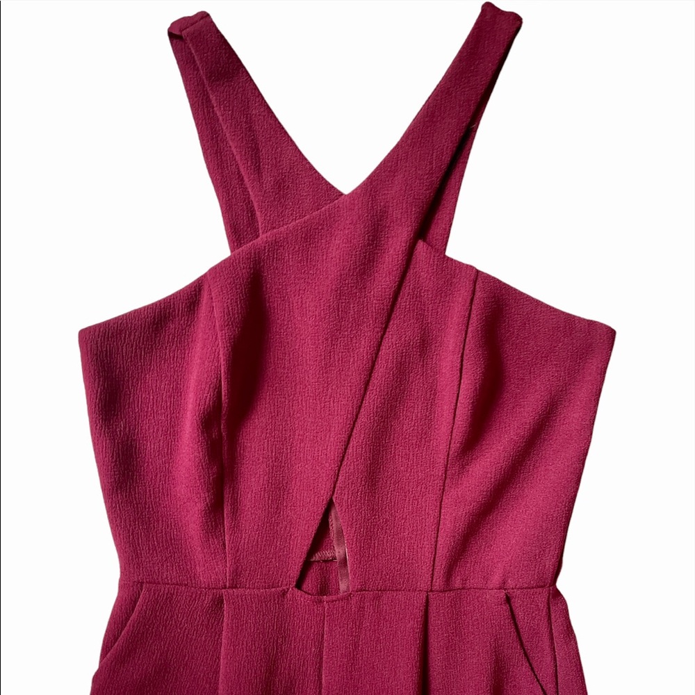 Burgundy halter style Jumpsuit.